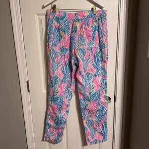 Lilly Pulitzer Pink and Blue Leaf Print Pants